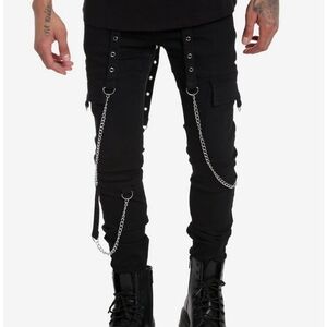 Men's Black Grommet Chain Strap Stinger Jeans